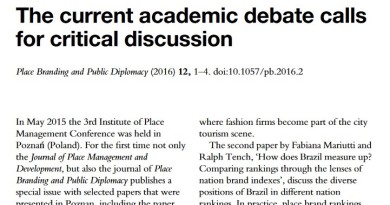 Editorial Academic Debate on Place Branding