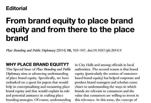 Editorial on place brand equity - magdalena florek, mihalis kavaratzis