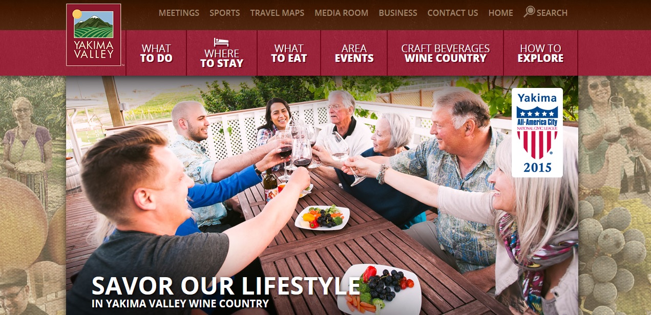 Screenshot Yakima Valley Tourism website