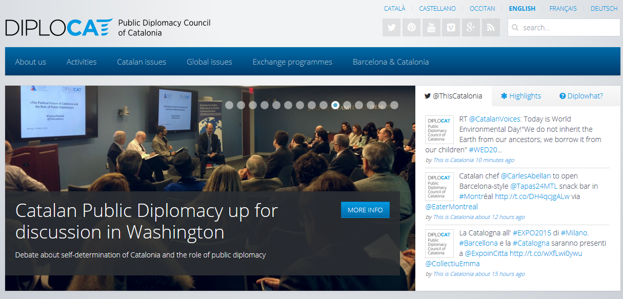 Screenshot of Public Diplomacy Council of Catalonia Website, DIPLOCAT