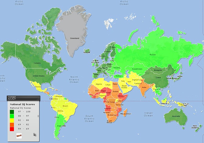 national iq scores - world map